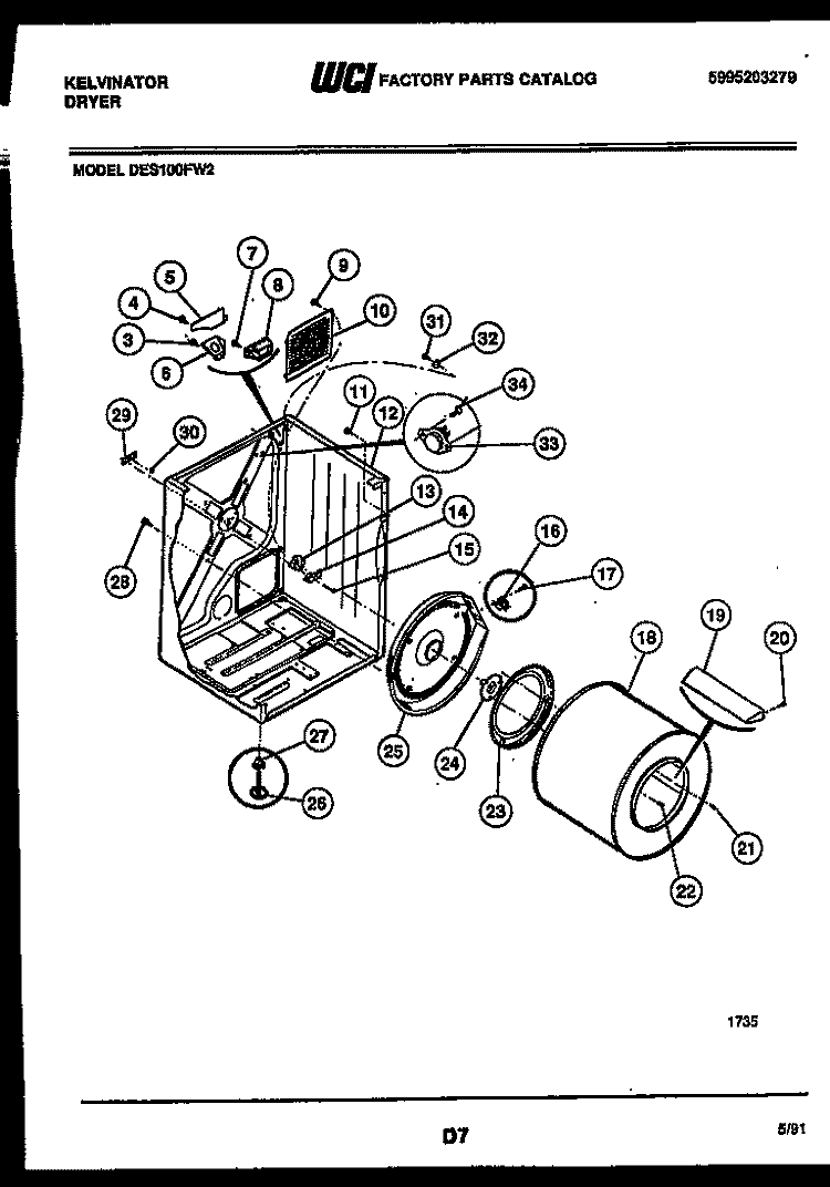 CABINET PARTS Diagram and Parts List for DES100FD2  Kelvinator Dryer