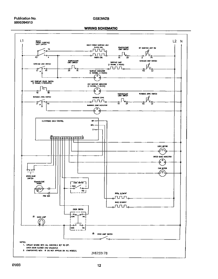 WIRING SCHEMATIC Diagram and Parts List for GSE3WZBQB  Frigidaire Range