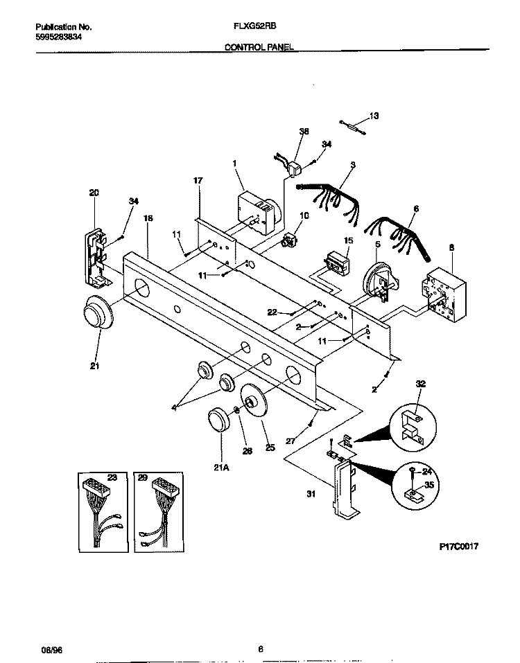 CONTROL PANEL Diagram and Parts List for FLXG52RBT2  Frigidaire Washer Dryer Combo