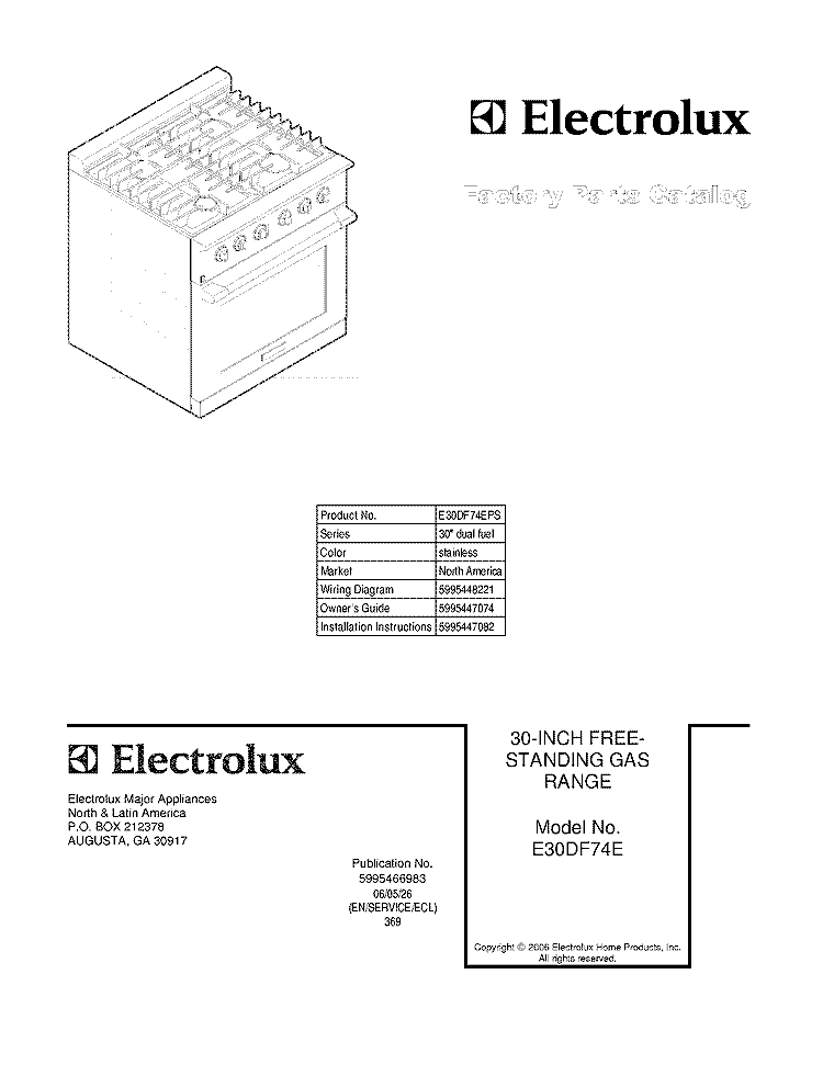 COVER Diagram and Parts List for E30DF74EPS  Electrolux Range