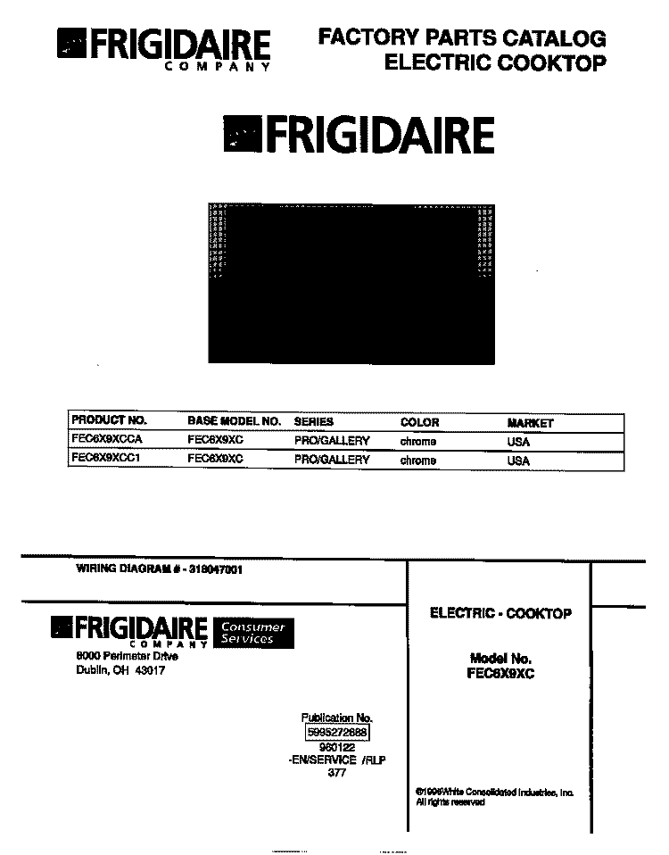 COVER Diagram and Parts List for FEC6X9XCC1  Frigidaire Cooktop