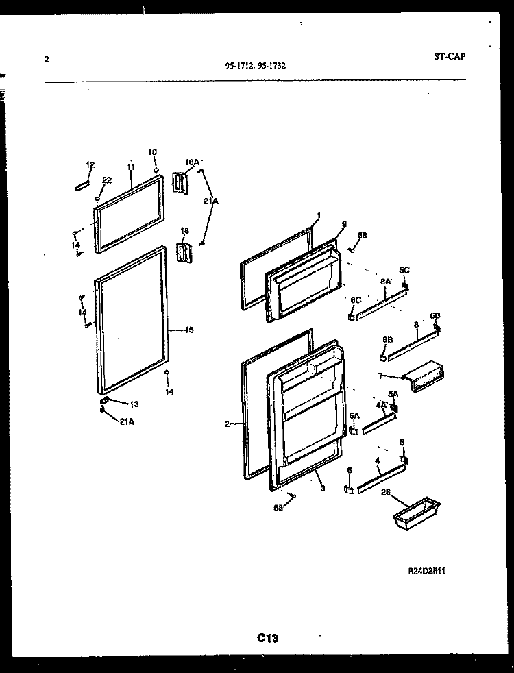 DOOR PARTS Diagram and Parts List for 95-1712-23-00  Tappan Refrigerator