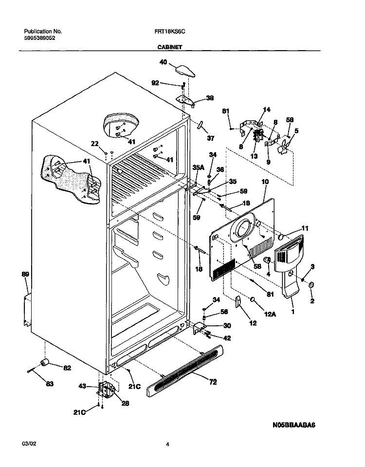 CABINET Diagram and Parts List for FRT18KS6CW0  Frigidaire Refrigerator