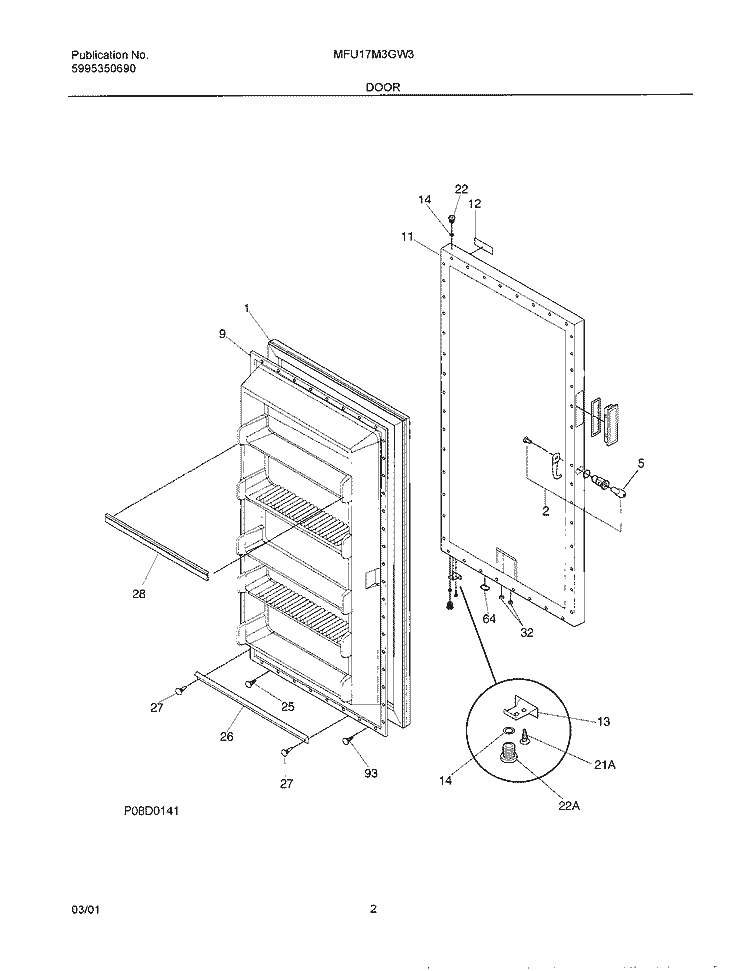 DOOR Diagram and Parts List for MFU17M3GW3  Frigidaire Freezer