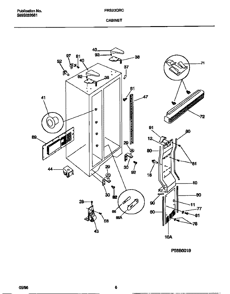 CABINET Diagram and Parts List for FRS20QRCW1  Frigidaire Refrigerator