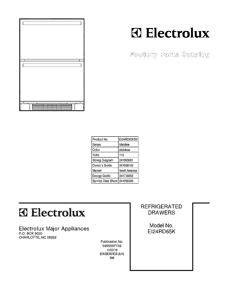 COVER Diagram and Parts List for EI24RD65KS0  Electrolux Refrigerator
