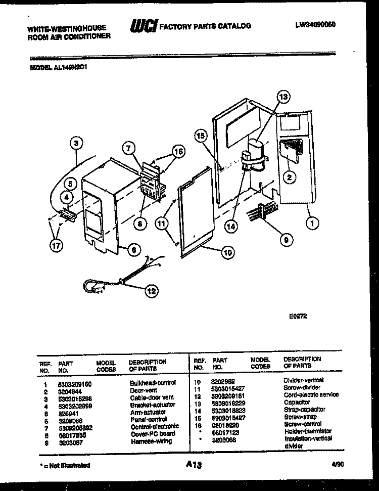 ELECTRICAL PARTS Diagram and Parts List for AL149N2C1  Frigidaire Air Conditioner