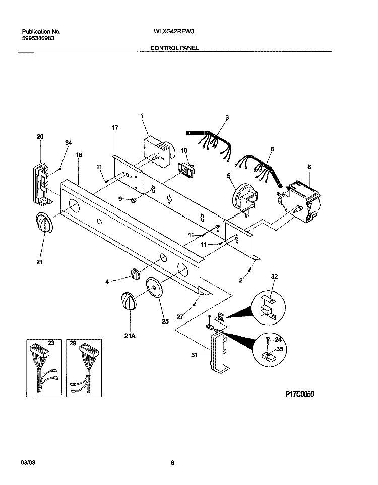 CONTROL PANEL Diagram and Parts List for WLXG42REW3  Westinghouse Washer Dryer Combo