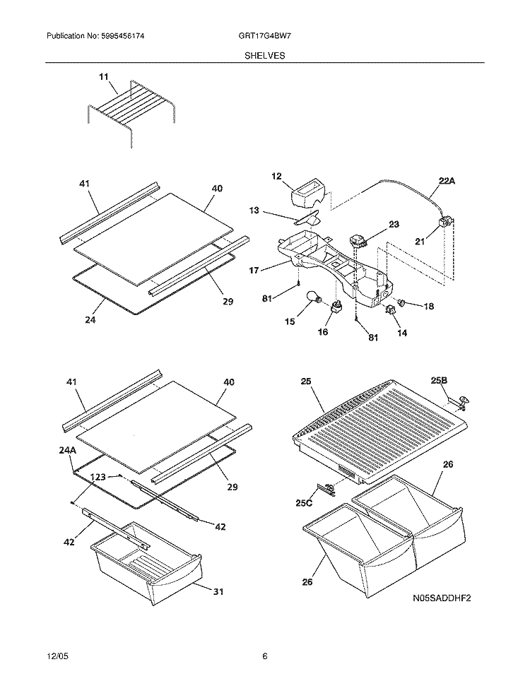SHELVES Diagram and Parts List for GRT17G4BW7  Gibson Refrigerator