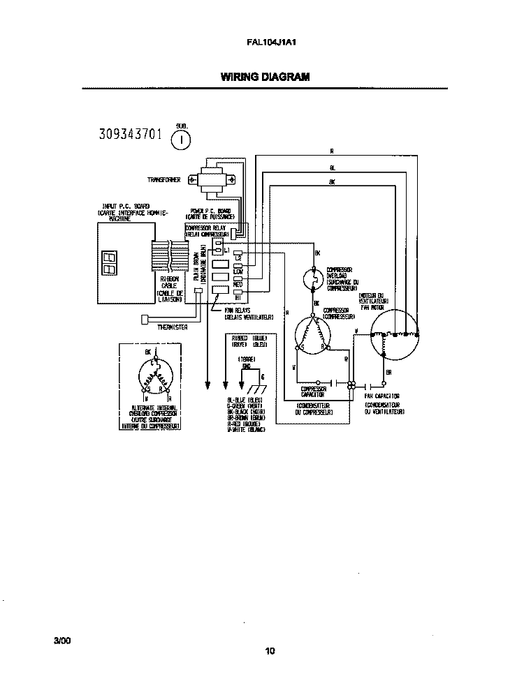 WIRING DIAGRAM Diagram and Parts List for FAL104J1A1  Frigidaire Air Conditioner