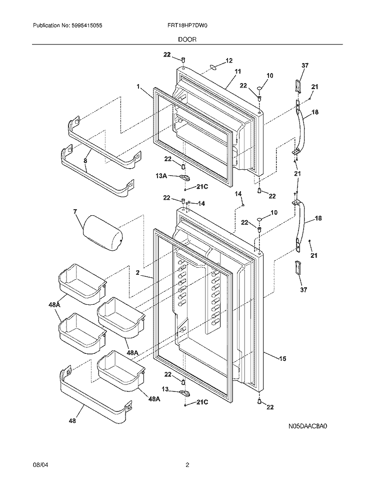 DOOR Diagram and Parts List for FRT18HP7DW0  Frigidaire Refrigerator