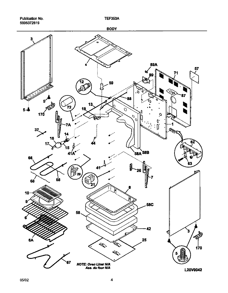 BODY Diagram and Parts List for TEF353AQB  Tappan Range