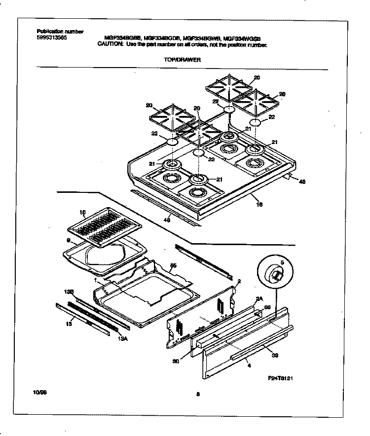 TOP / DRAWER Diagram and Parts List for MGF334BGBB  Frigidaire Range