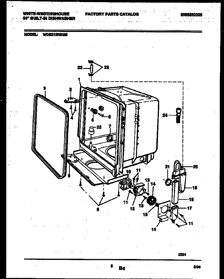 TUB AND FRAME PARTS Diagram and Parts List for WDB212RBM0  Frigidaire Dishwasher