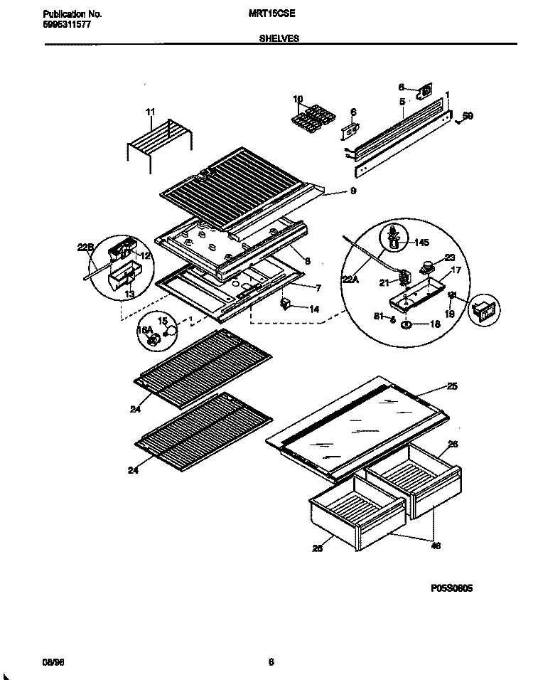 SHELVES Diagram and Parts List for MRT15CSEZ6  Frigidaire Refrigerator