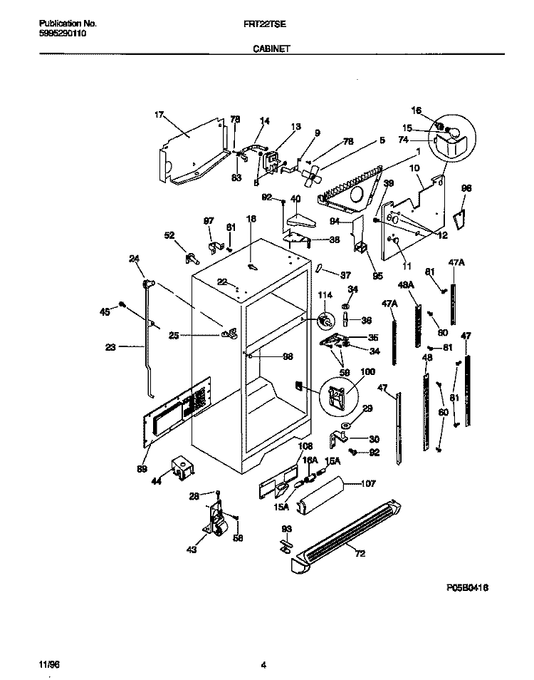 CABINET Diagram and Parts List for FRT22TSEW0  Frigidaire Refrigerator