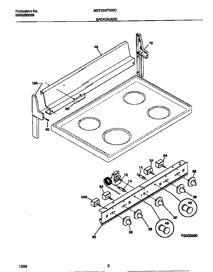BACKGUARD Diagram and Parts List for MEF300PXWC  Frigidaire Range
