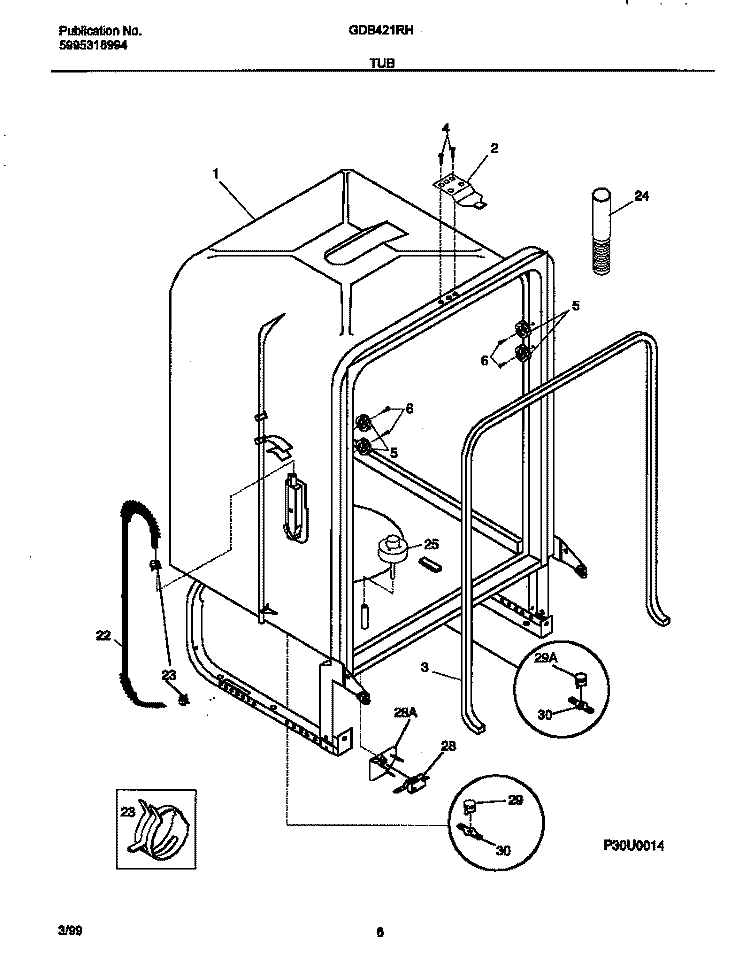 TUB Diagram and Parts List for GDB421RHS0  Gibson Dishwasher