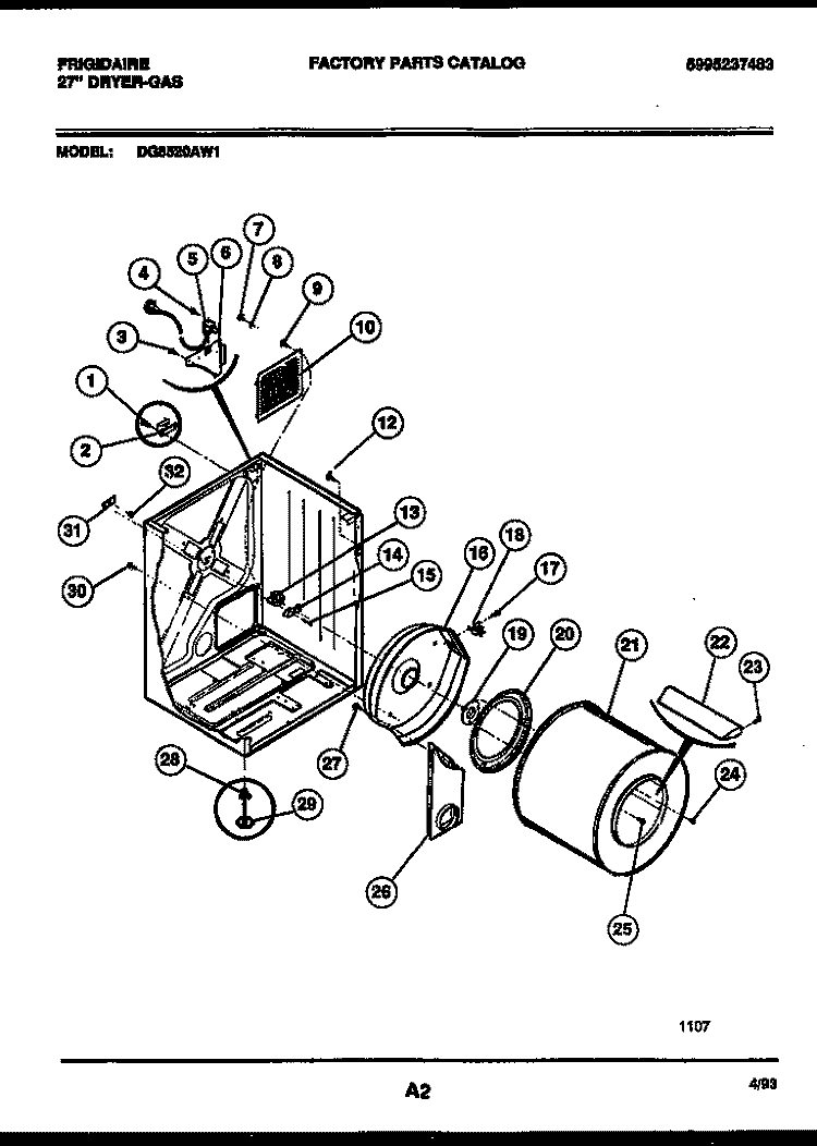 CABINET AND COMPONENT PARTS Diagram and Parts List for DG6520AW1  Frigidaire Dryer