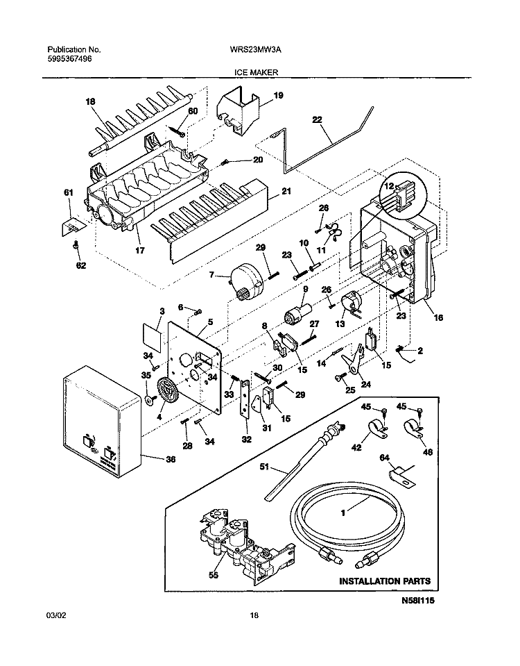 ICE MAKER Diagram and Parts List for WRS23MW3AW1  Westinghouse Refrigerator