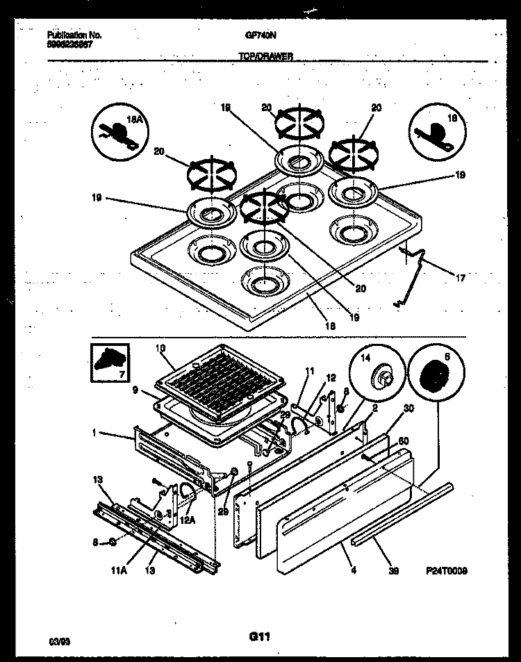 COOKTOP AND BROILER DRAWER PARTS Diagram and Parts List for GF740ND7  Frigidaire Range