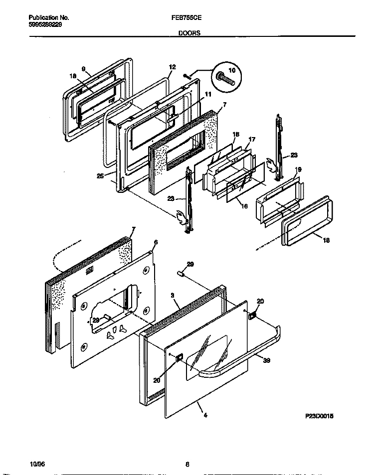 DOOR Diagram and Parts List for FEB755CESB  Frigidaire Wall Oven