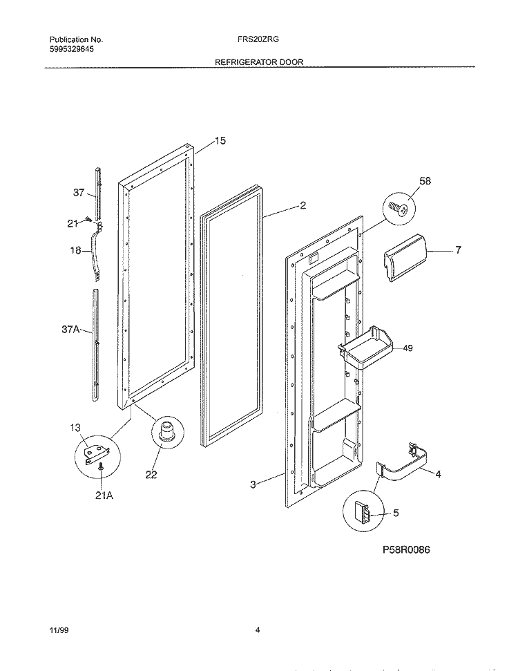 REFRIGERATOR DOOR Diagram and Parts List for FRS20ZRGB4  Frigidaire Refrigerator