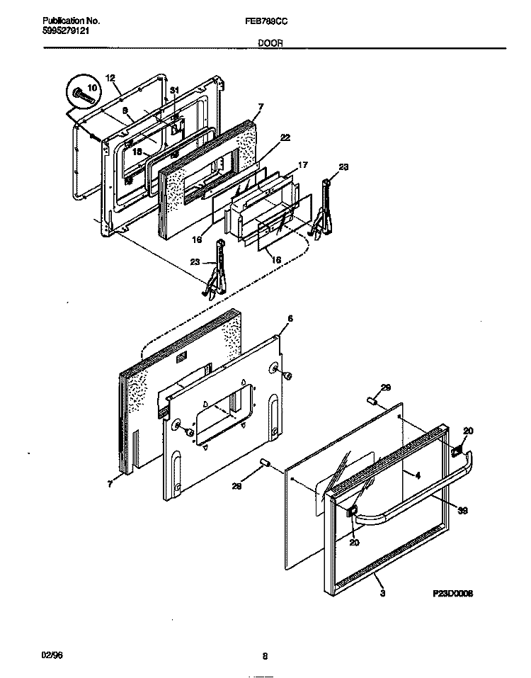 DOOR Diagram and Parts List for FEB789CCTB  Frigidaire Wall Oven