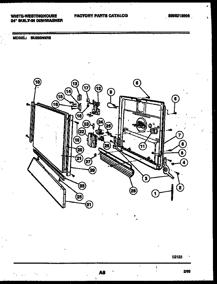DOOR PARTS Diagram and Parts List for SU220NXDR2  Frigidaire Dishwasher