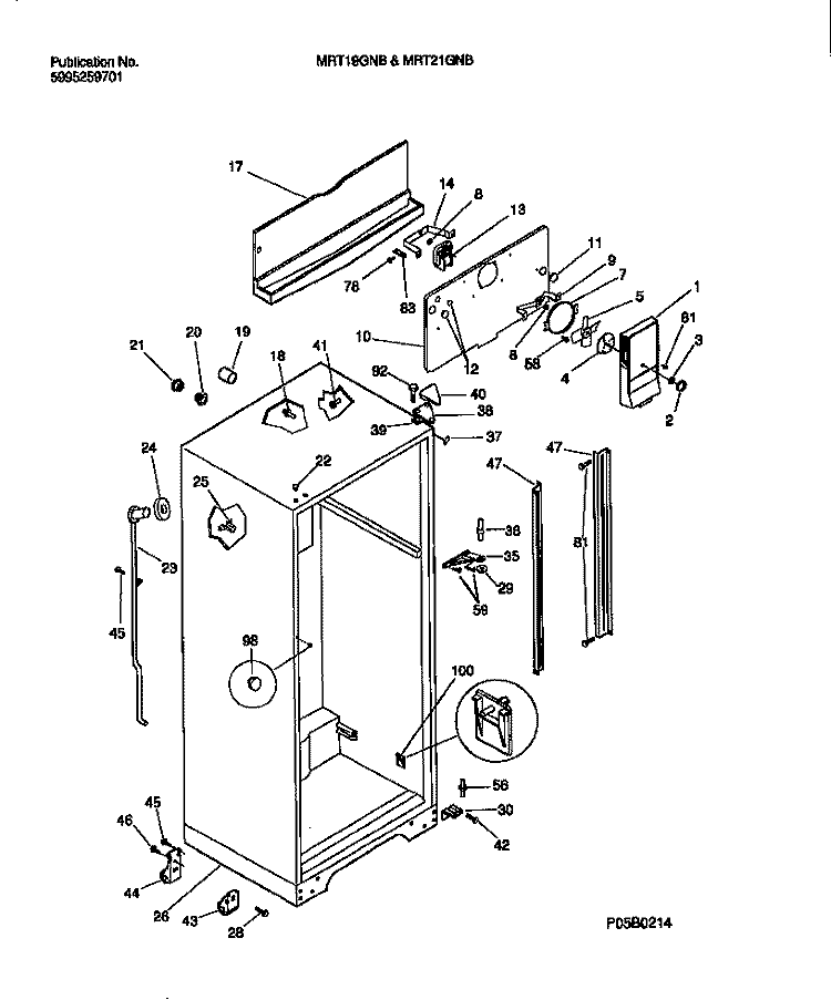 CABINET W / FAN ASSEMBLY Diagram and Parts List for MRT19GNBW2  Frigidaire Refrigerator