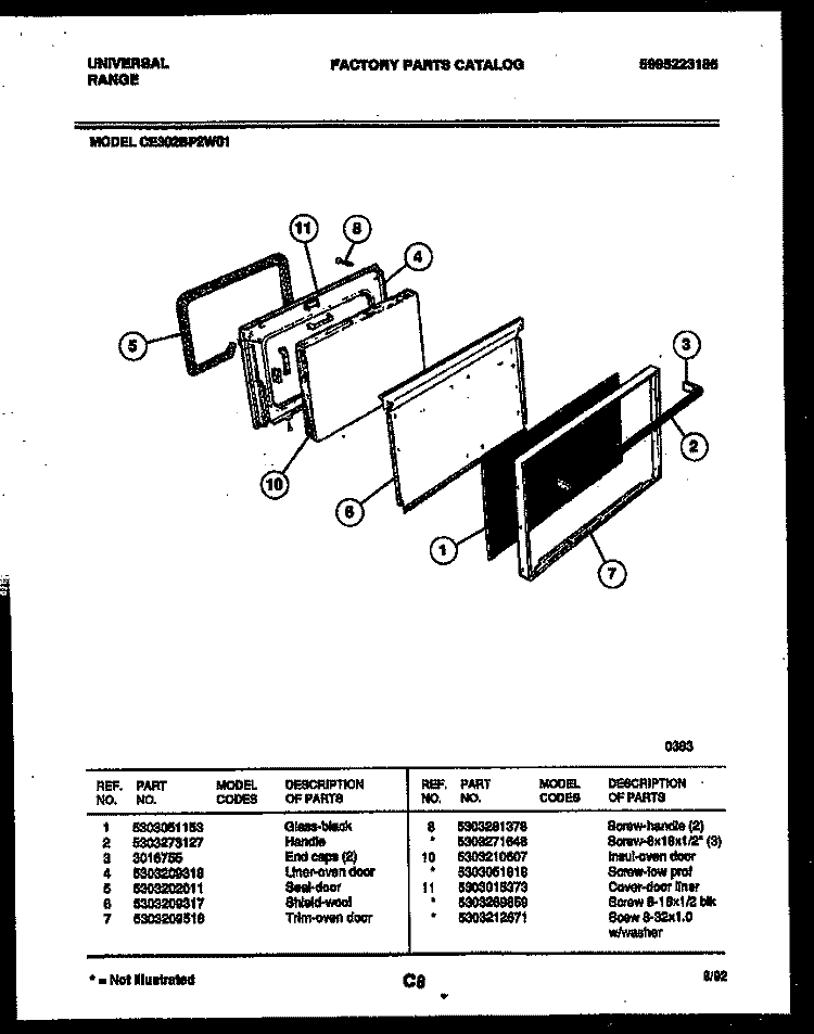 DOOR PARTS Diagram and Parts List for CE302BP2W1  Frigidaire Range