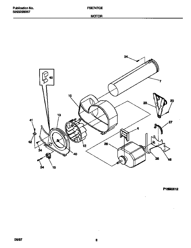 MOTOR Diagram and Parts List for FSE747GES1  Frigidaire Dryer