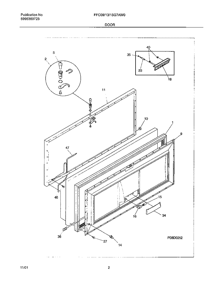DOOR Diagram and Parts List for FFC13G7AW0  Frigidaire Freezer
