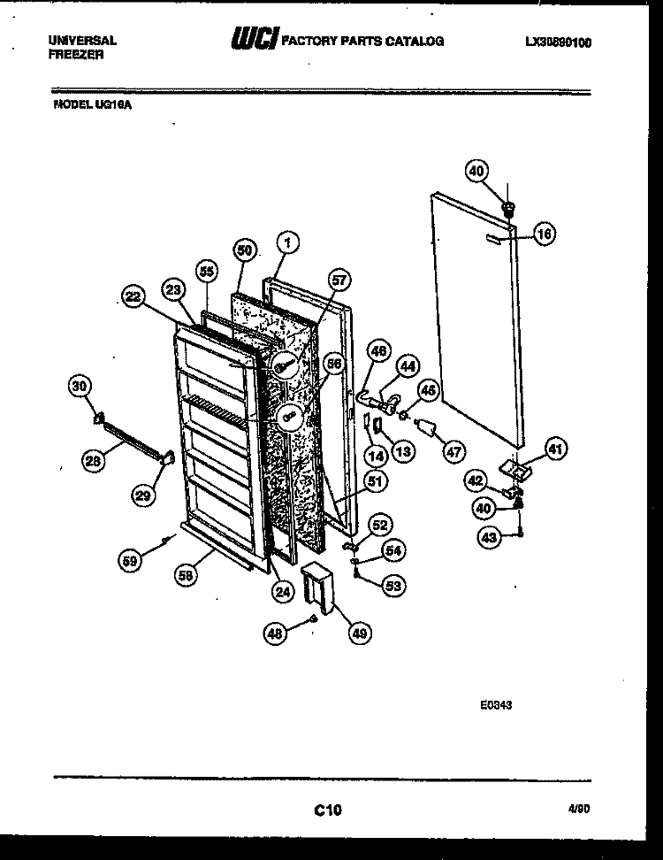 DOOR PARTS Diagram and Parts List for UG16A  Frigidaire Freezer