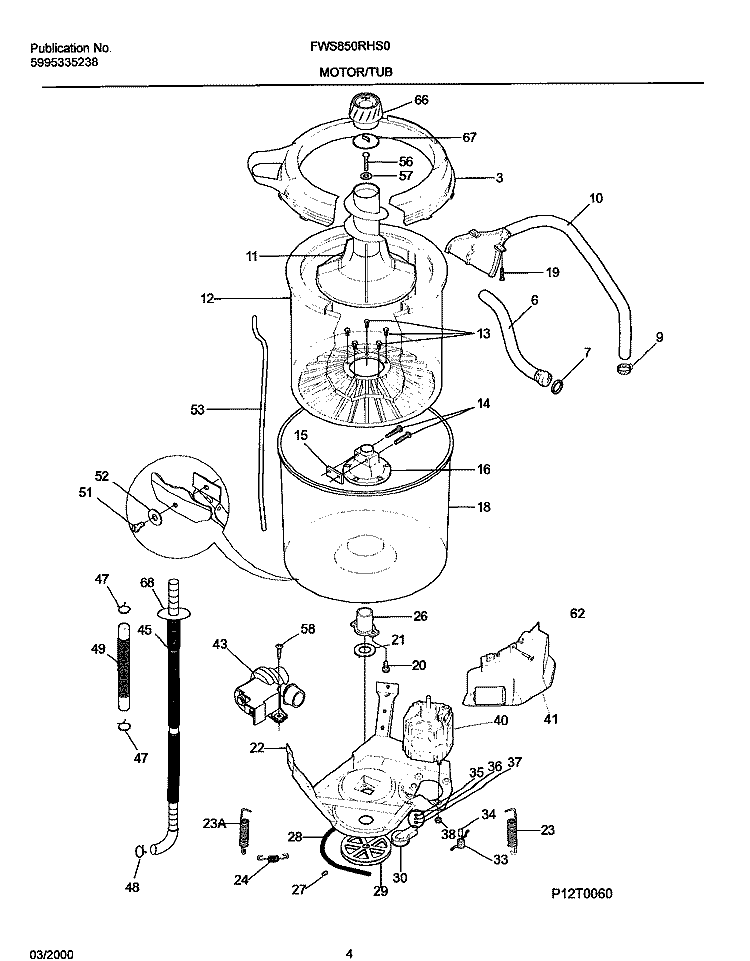 MOTOR / TUB Diagram and Parts List for FWS850RHS0  Frigidaire Washer