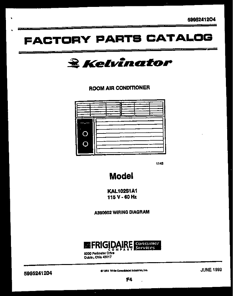 COVER Diagram and Parts List for KAL102S1A1  Kelvinator Air Conditioner