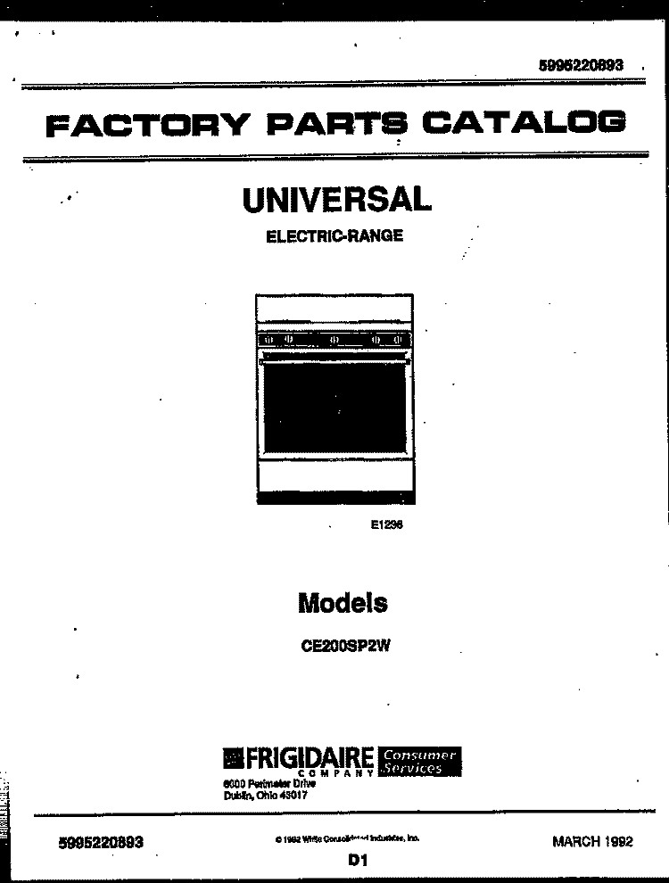 COVER Diagram and Parts List for CE200SP2W0  Frigidaire Cooktop