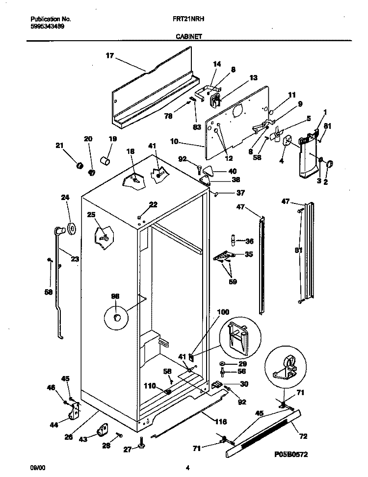 CABINET Diagram and Parts List for FRT21NRHB5  Frigidaire Refrigerator