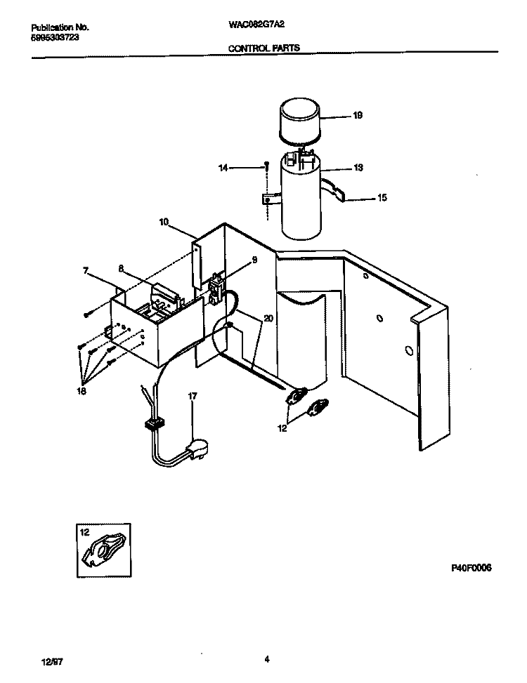 CONTROL PARTS Diagram and Parts List for WAC082G7A2  Frigidaire Air Conditioner