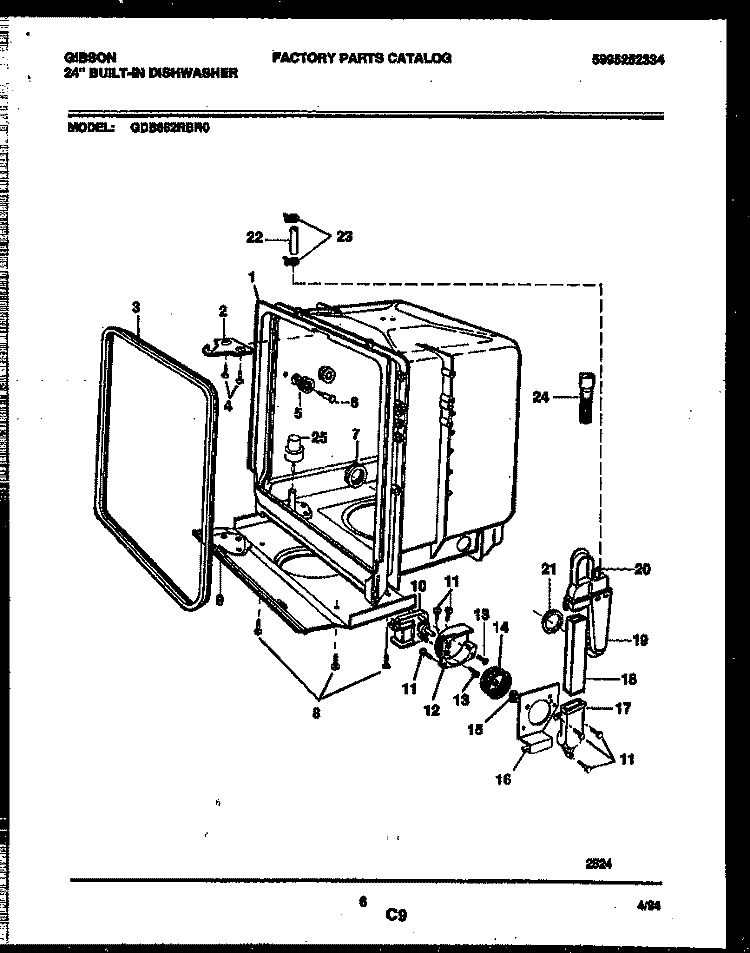 TUB AND FRAME PARTS Diagram and Parts List for GDB662RBR0  Gibson Dishwasher