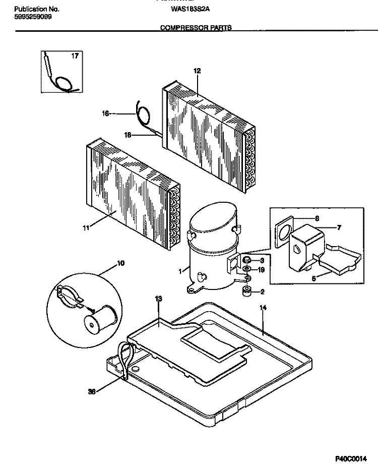 COMPRESSOR Diagram and Parts List for WAS183S2A3  Frigidaire Air Conditioner