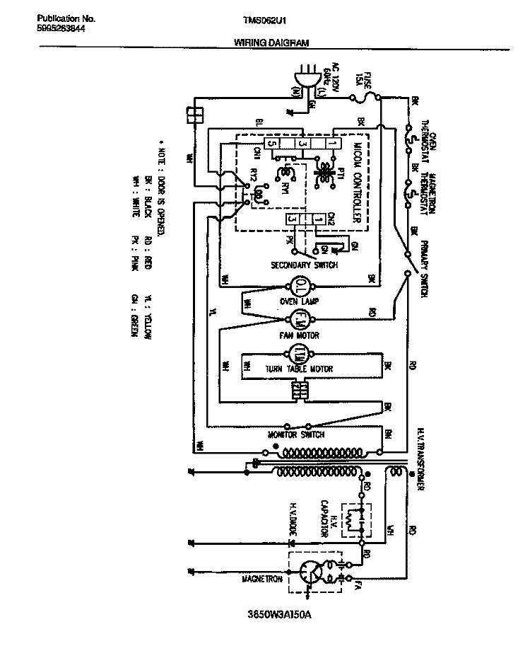 WIRING DIAGRAM Diagram and Parts List for TMS062U1S0  Tappan Microwave