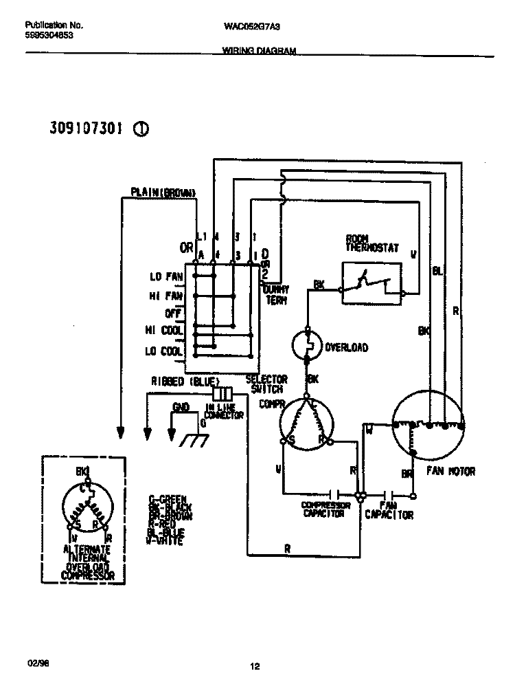 WIRING DIAGRAM Diagram and Parts List for WAC052G7A3  Frigidaire Air Conditioner