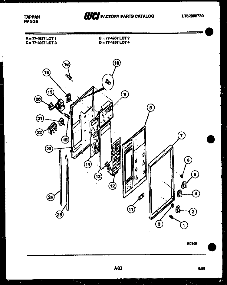 CONTROL PANEL Diagram and Parts List for 77-4987-00-03  Tappan Microwave Oven Combo