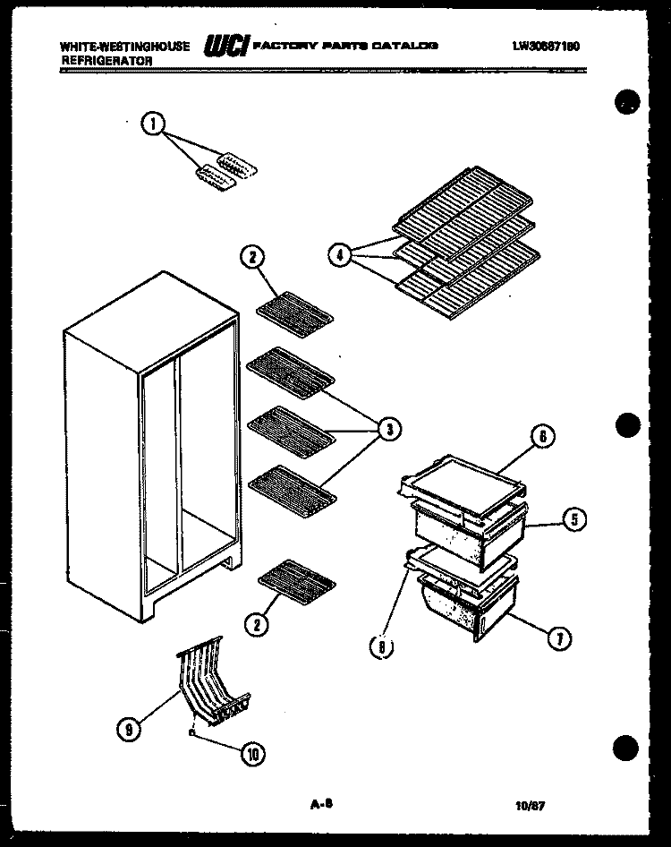 SHELVES AND SUPPORTS Diagram and Parts List for RS192GCF4  Frigidaire Refrigerator
