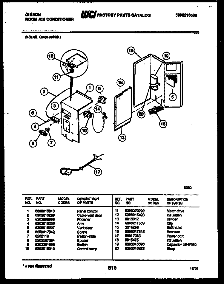 ELECTRICAL PARTS Diagram and Parts List for GAS188P2K1  Gibson Air Conditioner