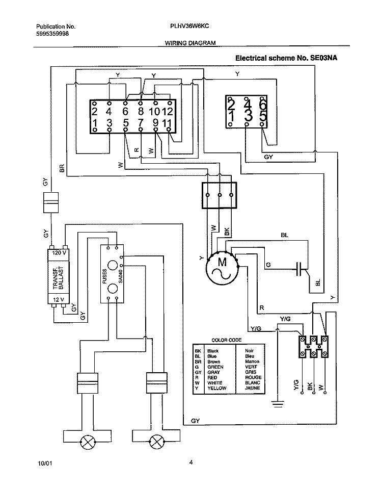 WIRING DIAGRAM Diagram and Parts List for PLHV36W6KC  Frigidaire Range Hood