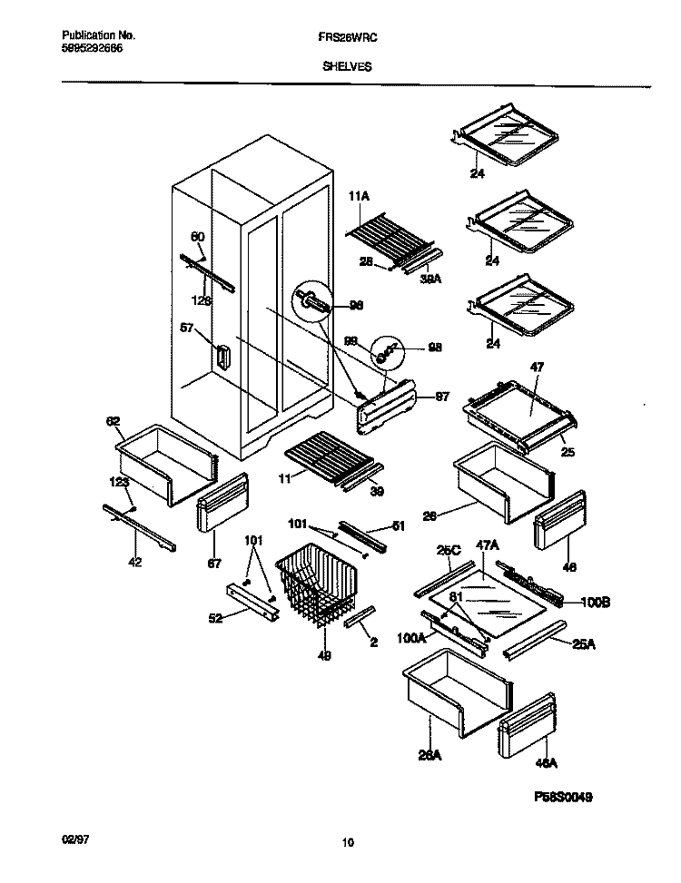 SHELVES Diagram and Parts List for FRS26WRCD6  Frigidaire Refrigerator