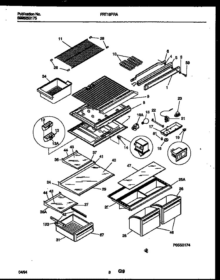 SHELVES AND SUPPORTS Diagram and Parts List for FRT18PRAW1  Frigidaire Refrigerator