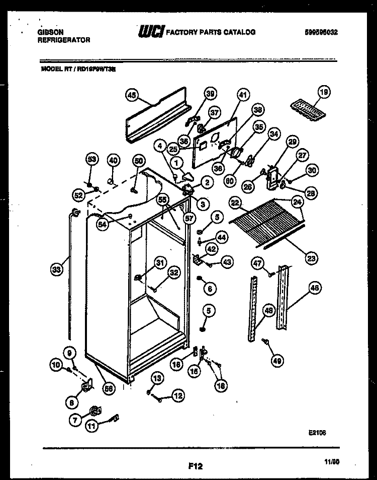 CABINET PARTS Diagram and Parts List for RD19F9WT3E  Gibson Refrigerator